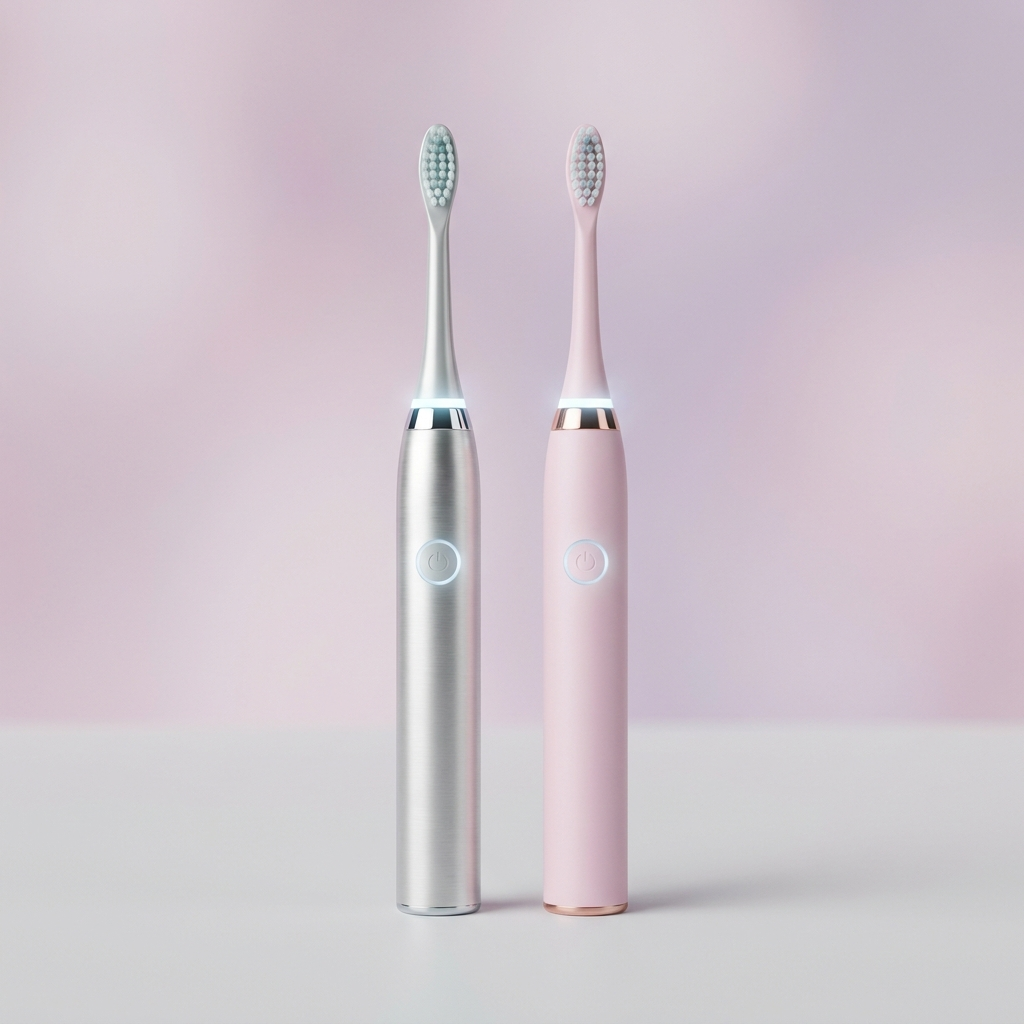 LumaGlow Sonic Electric Toothbrush in Silver and Pink