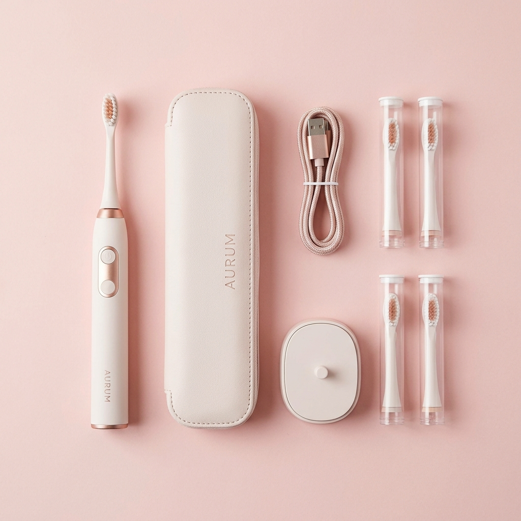 What's included with LumaGlow toothbrush flat lay